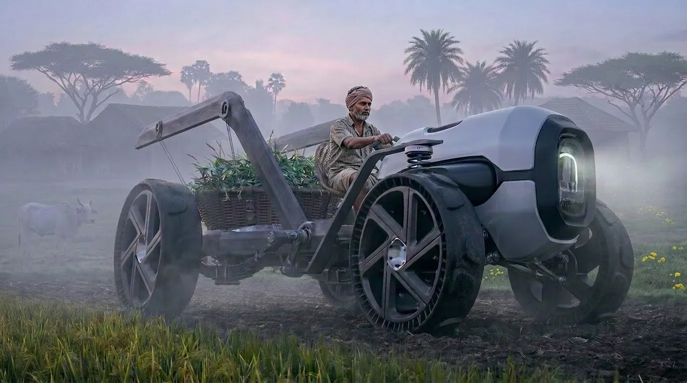 Ram, a farmer, sitting on his vehicle
