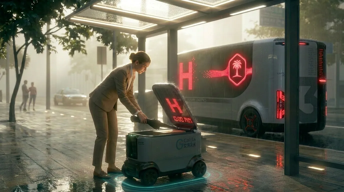 A person collecting a parcel from an instant-delivery pod