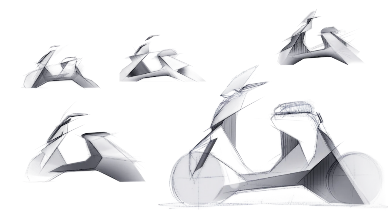 Early form sketches of the scooter